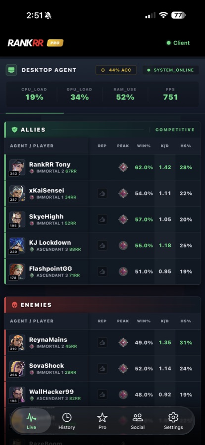 RankRR live match screen